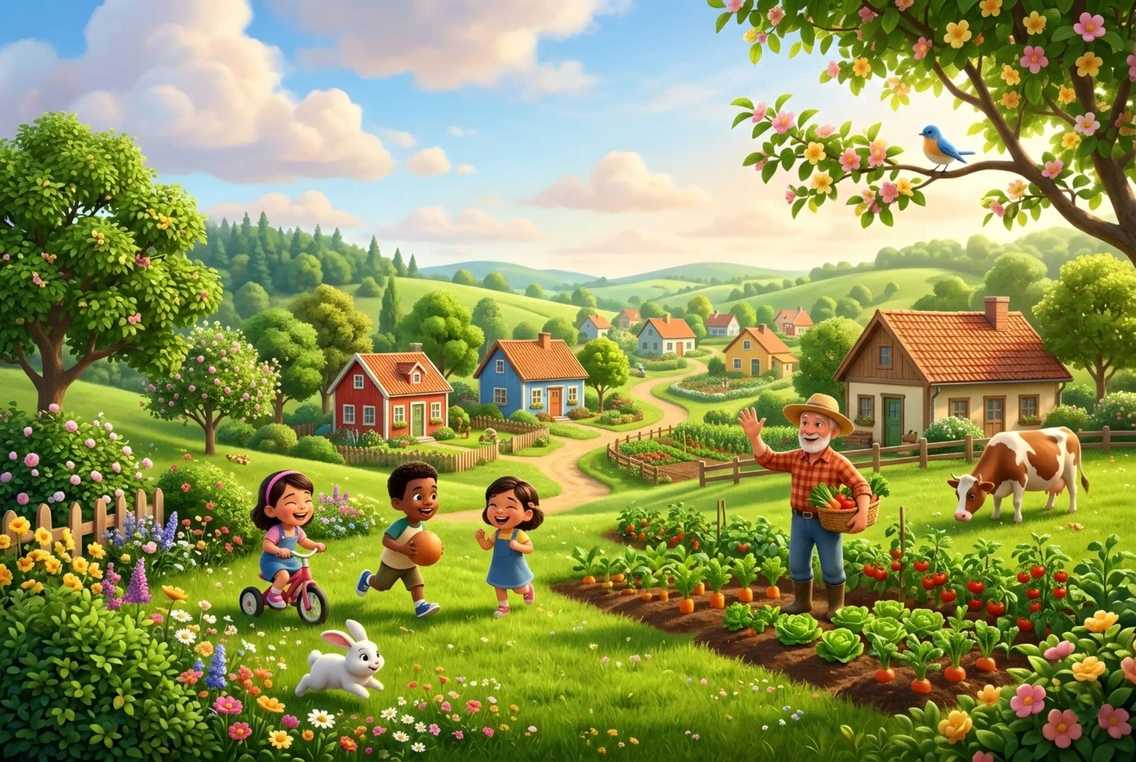Land on Earth where people build houses and grow food for kids