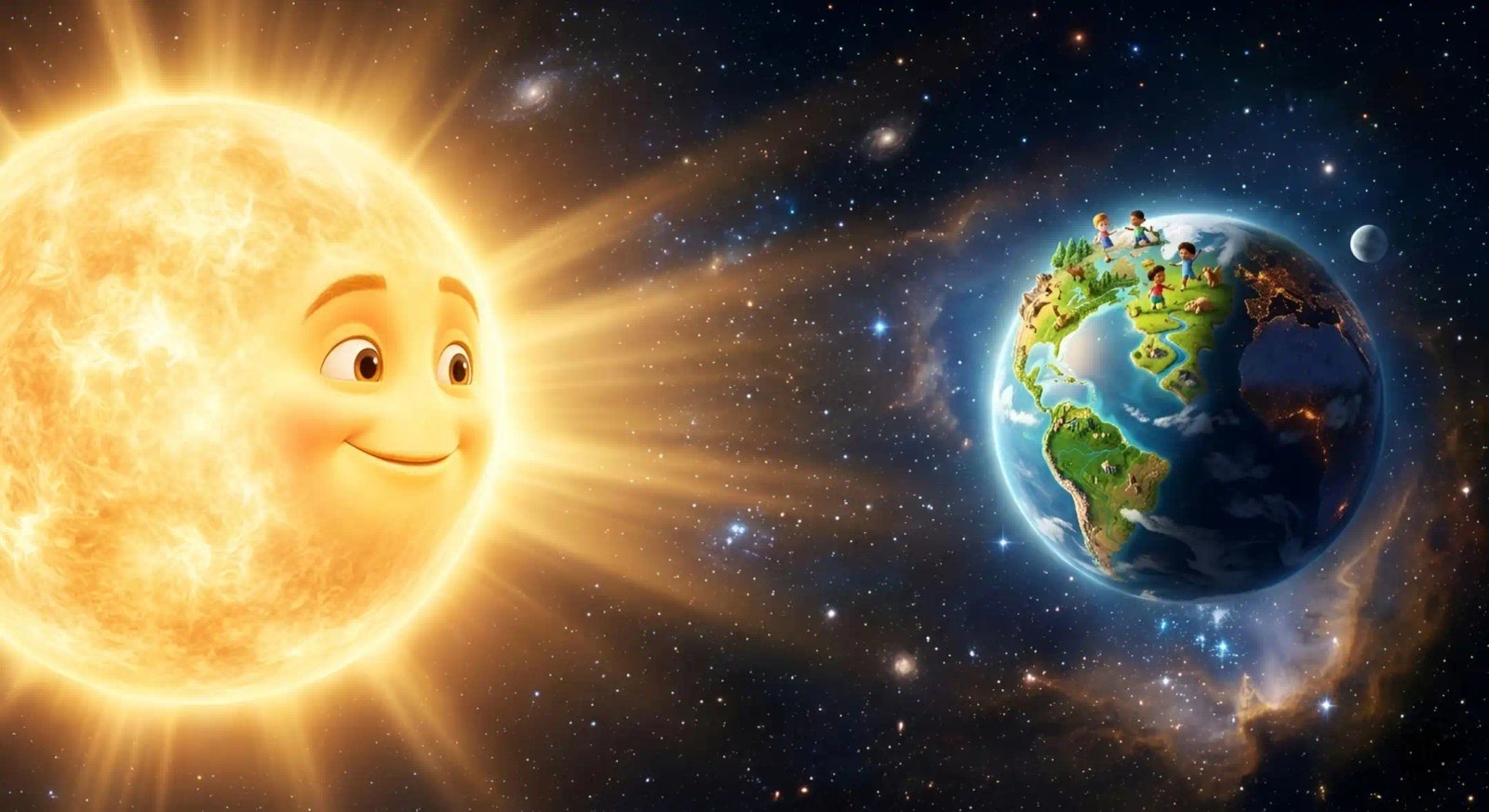 Bright sunlight shining on Earth during the day