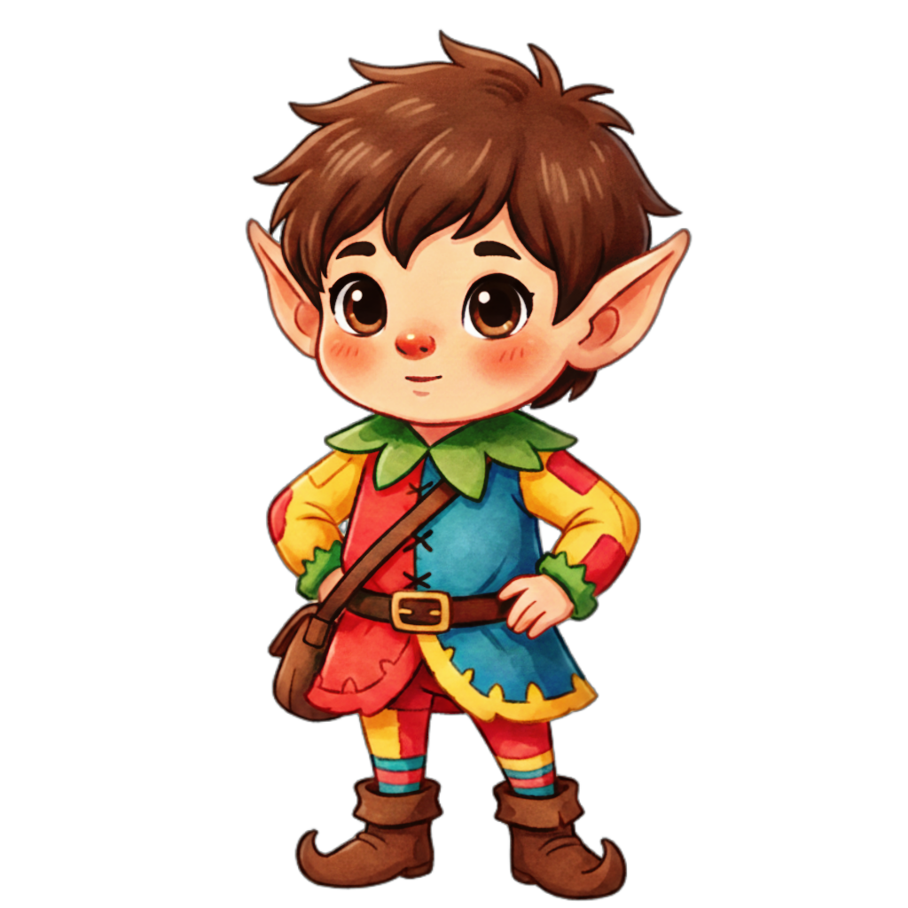 Elf illustration for kids learning letter E