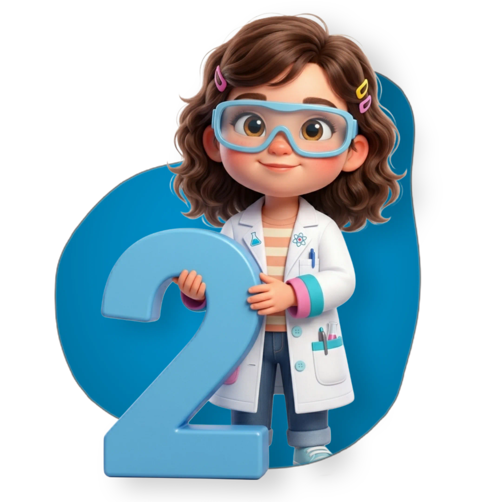 A cute cartoon girl of grade 2 holding grade 2 number