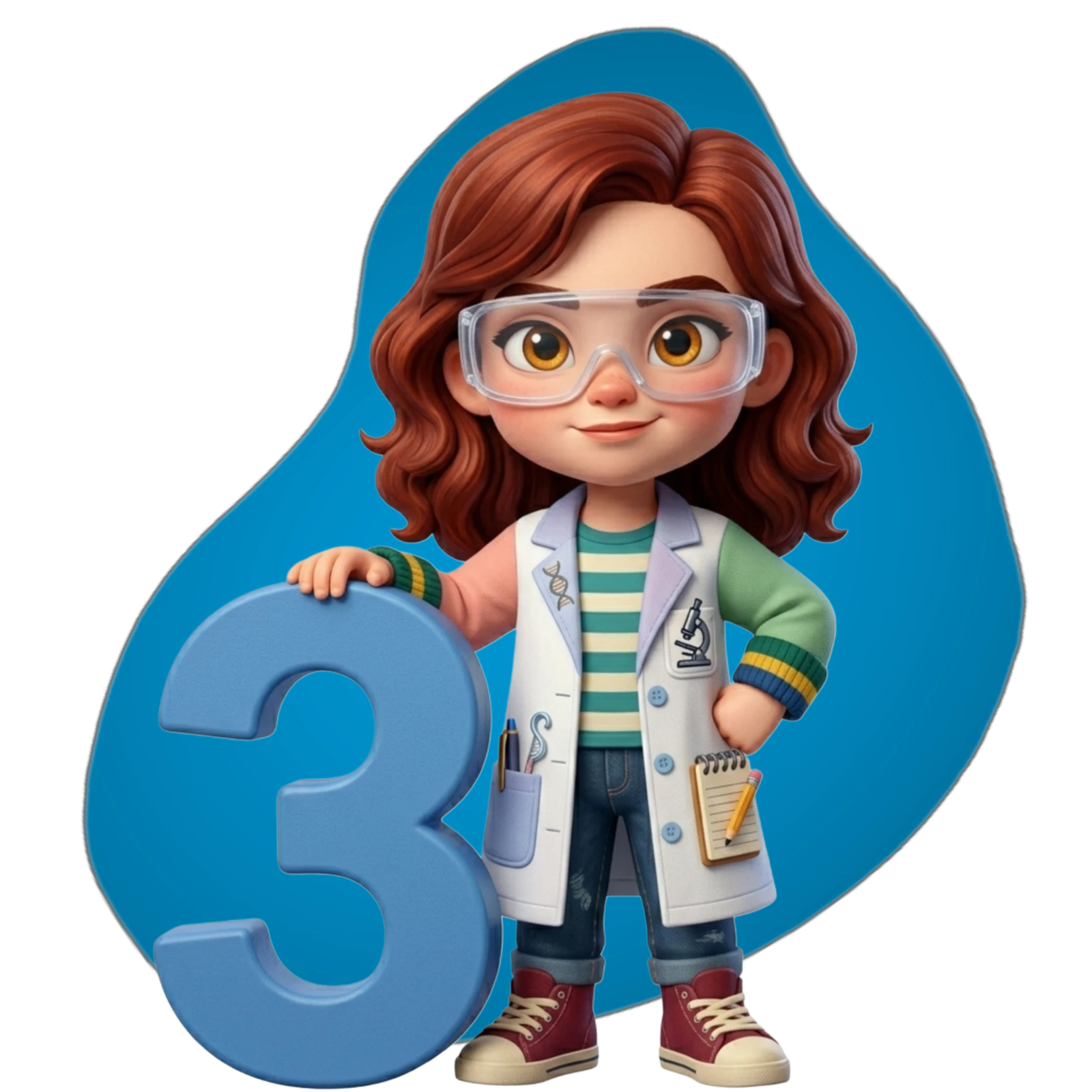A cute cartoon girl of grade 3 holding grade 3 number