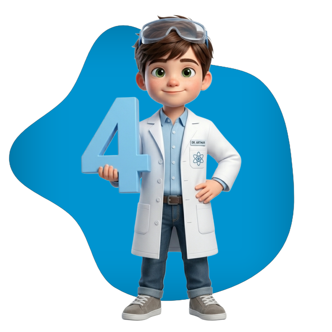 A cute cartoon boy of grade 4 holding grade 4 number