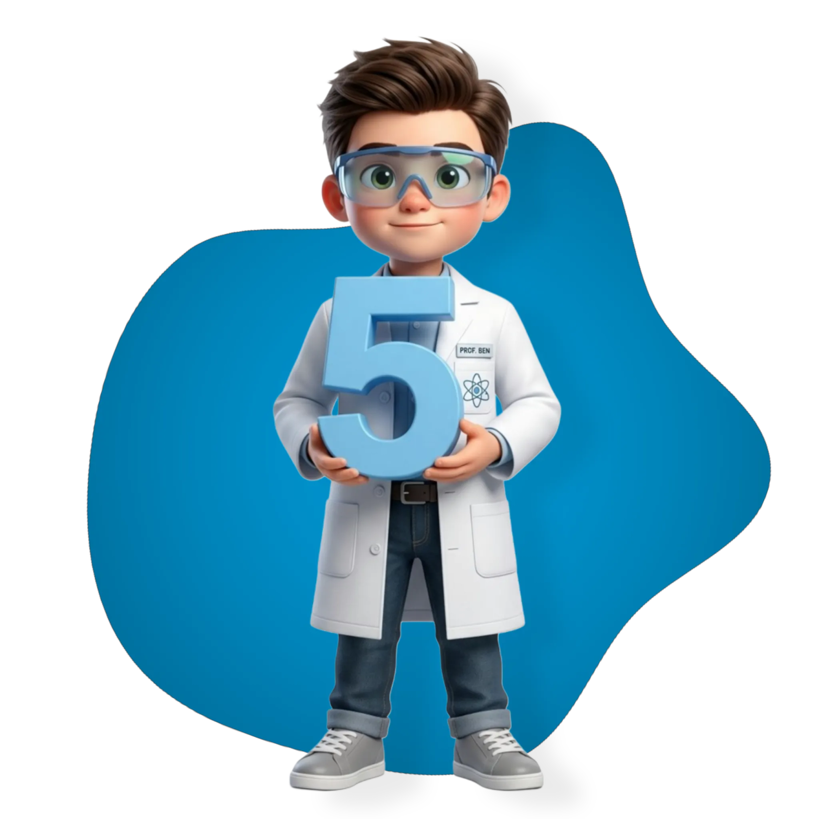 A cute cartoon boy of grade 5 holding grade 5 number
