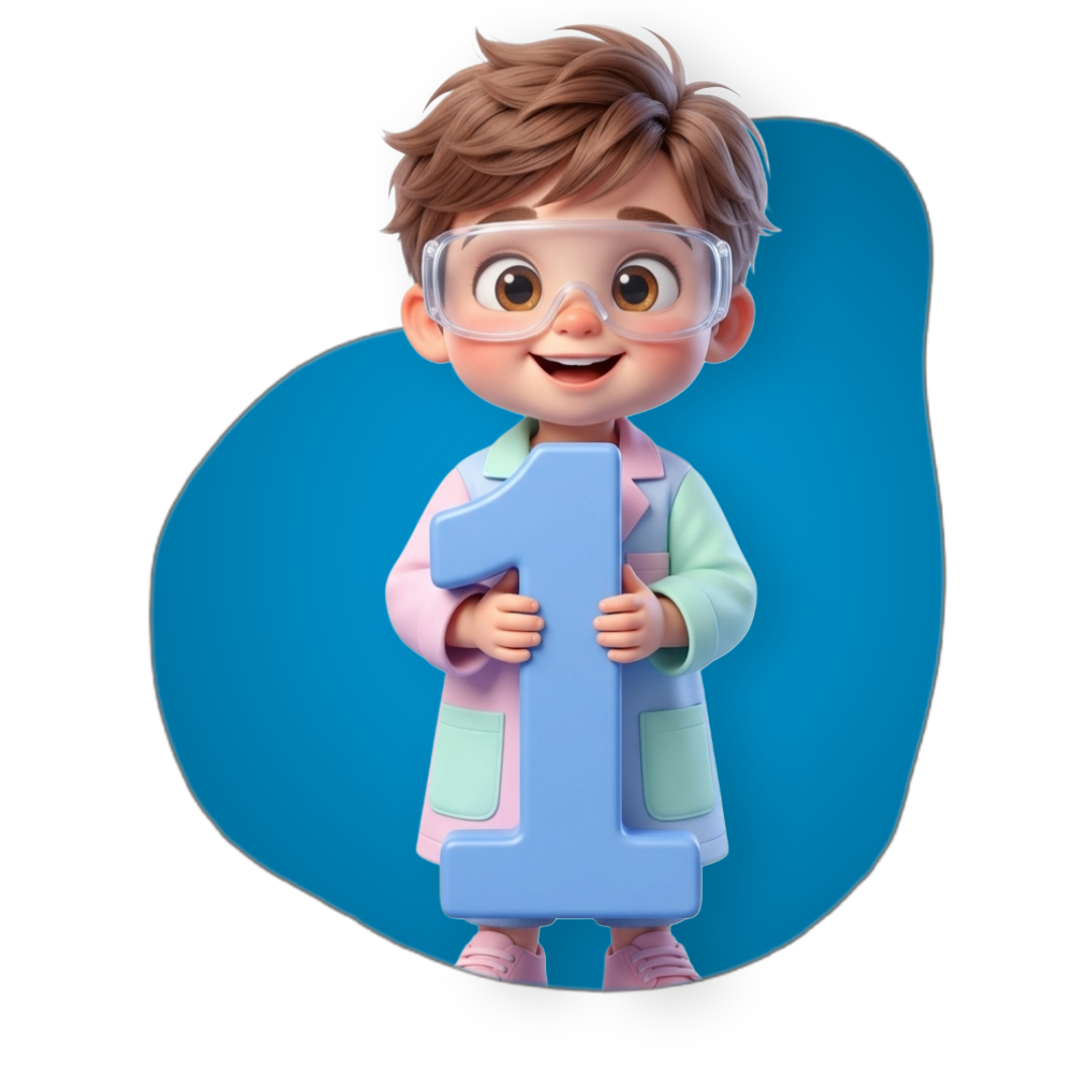 A cute cartoon boy of grade 1 holding grade 1 number